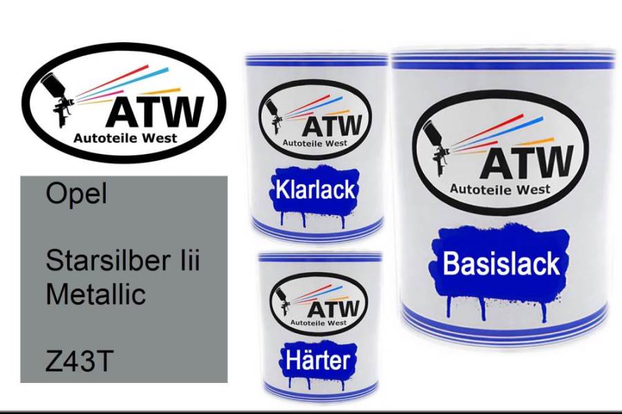 Opel, Starsilber Iii Metallic, Z43T: 1L Lackdose + 1L Klarlack + 500ml Härter - Set, von ATW Autoteile West.